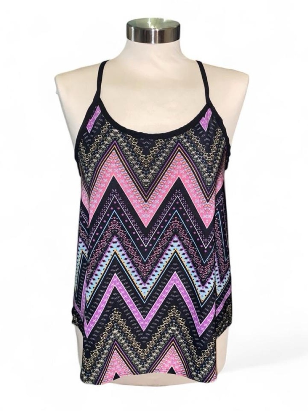 love J Black & Pink Chevron Print Spaghetti Strap Camisole